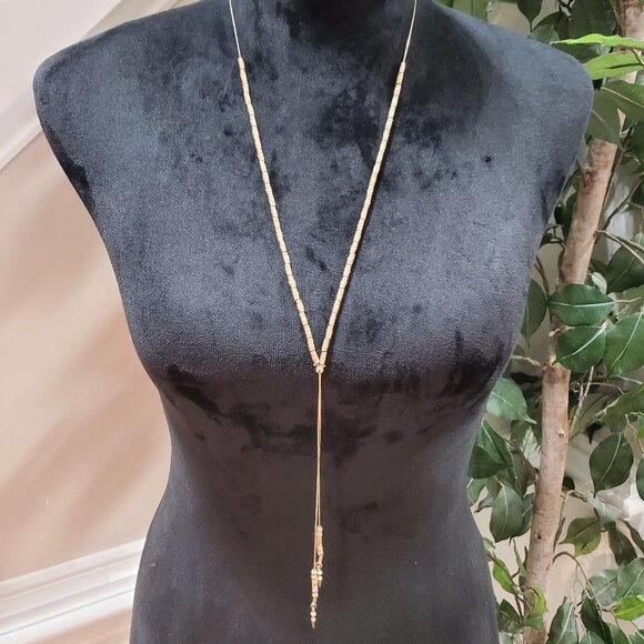 Bohemian Long Gold Finish Square Shape Design Pendant Necklace - Picture 1 of 6